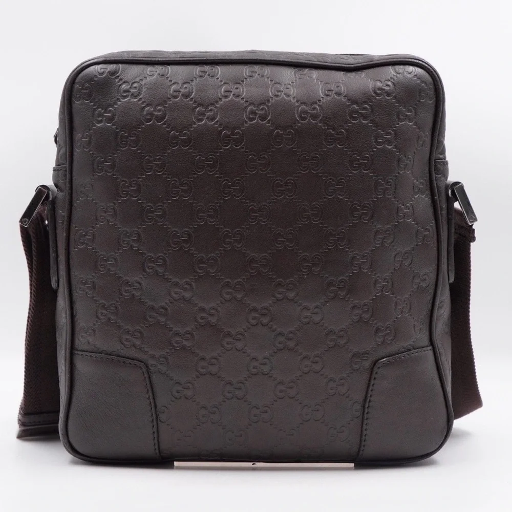 AUTHENTIC Gucci Dark Brown Embossed Leather Messenger Bag